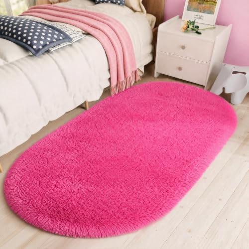 LOCHAS Bedroom Rug 2.6' x 5.3', Hot Pink Fluffy Area Rug by LOCHAS