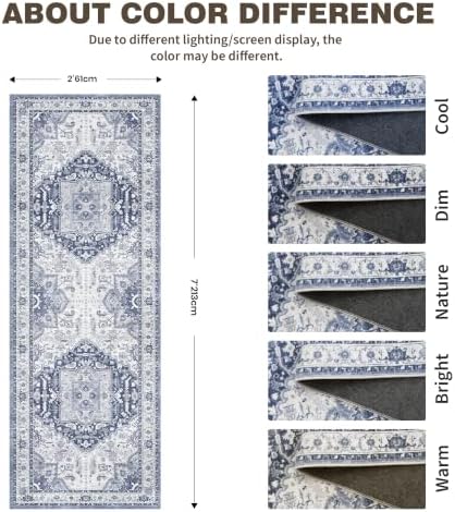 2x7 Washable Runner Rug, Vintage Non Slip Hallway Rug Navy/Blue - Image 2