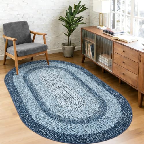 RUGSREAL 3x5 Oval Bedroom Rug Non Slip Washable Modern Bordered Small Rugs - Image 7