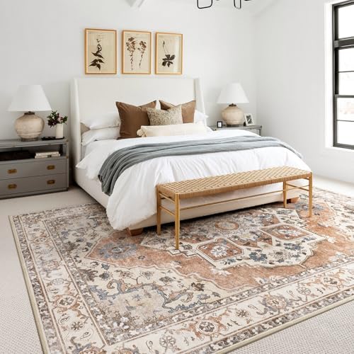 6x9 Washable Area Rug: Vintage Neutral Soft Non Slip Thin Large Floor Carpet - Image 4