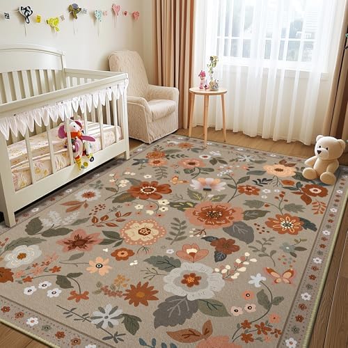 RELEANY Floral Washable 5x7 Area Rugs Brown/Brick - Image 3