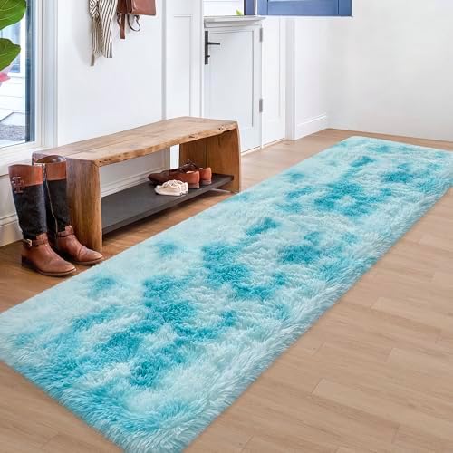 Tie-Dyed Sky Blue 2x8 Machine Washable Runner Rugs - Image 2
