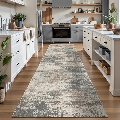 Ciicool 2'6"x10' Runner Rug for Hallway, Modern Abstract Washable Rug Brown - Image 2