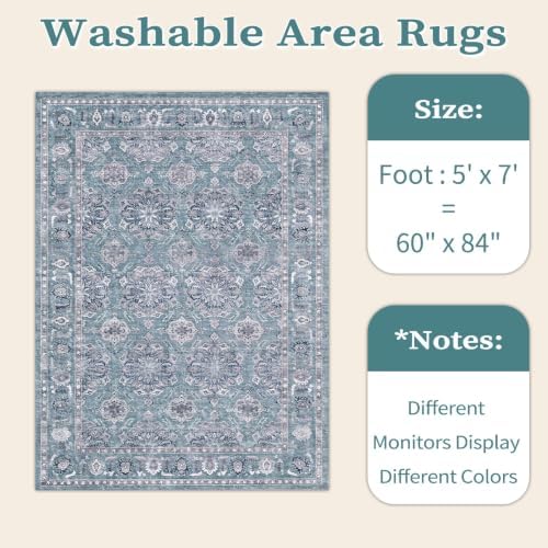 SERISSA 5x7 Washable Non Slip Floral Boho Area Rug - Image 6