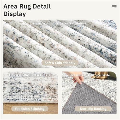 Soalmost Runner Rug 2x6 Washable Kitchen Hallway Runners Blue/Ivory - Image 6