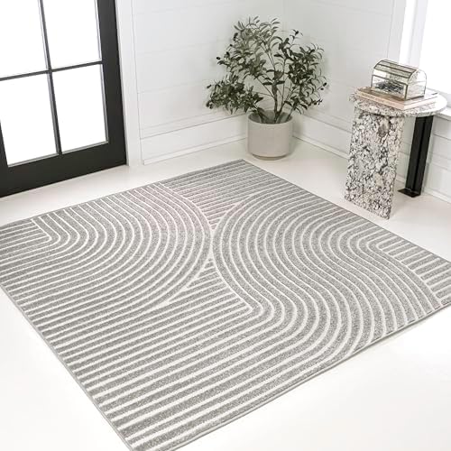 JONATHAN Y Hallie High-Low Curve Gray/Ivory 8x8 Square Indoor/Outdoor Area Rug - Image 3