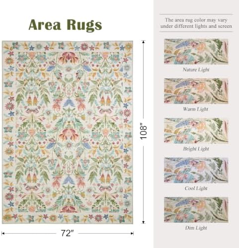 Beige Boho Floral Rug 6x9, Washable Area Rugs - Image 2
