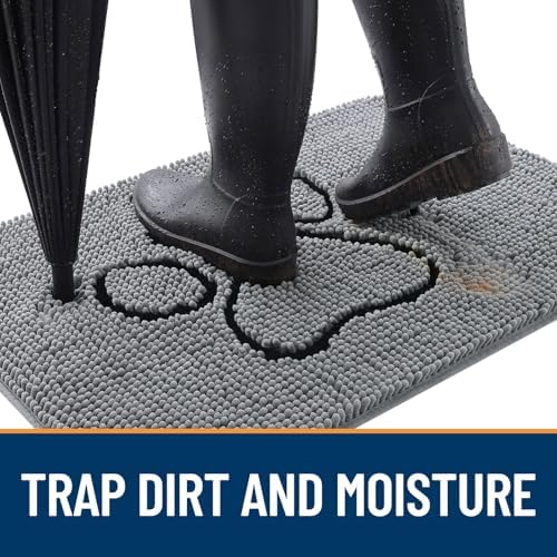 OLANLY Dog Door Mat for Muddy Paws 70x32, Paw Print Design Chenille Mud Mat - Image 2