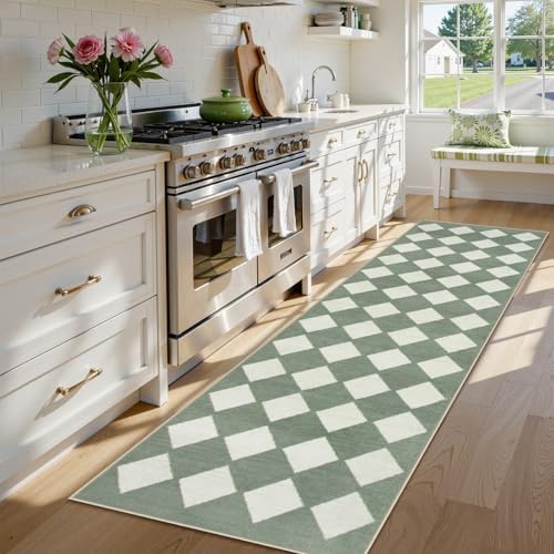 Lahome Zelie Checkered Washable 2x8 Green Runners - Image 3