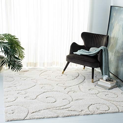 SAFAVIEH Florida Shag Square Rug 6'7", Soft Plush Cream SG455-1111 by Unknown