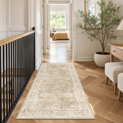 Madane Washable Runner Rug 3x6, Soft Kitchen Hallway Rug Beige/Brown - Image 4