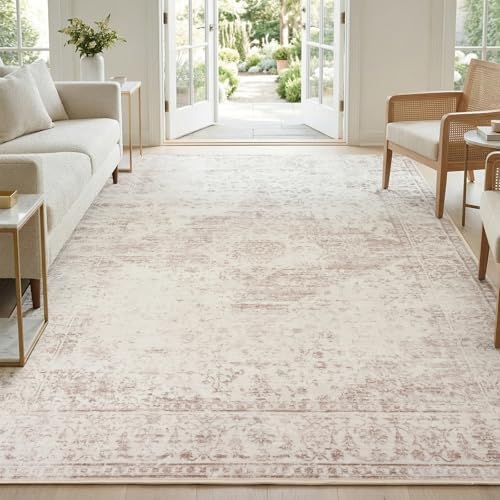 Washable Area Rug 6x9 for Living Room, Non-Slip Backing, Distressed Beige by TerradWafs