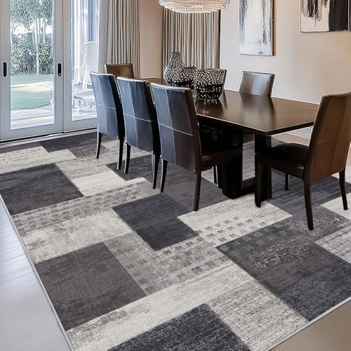 Modern Geometric Patchwork Indoor Grey Area Rug - Image 7