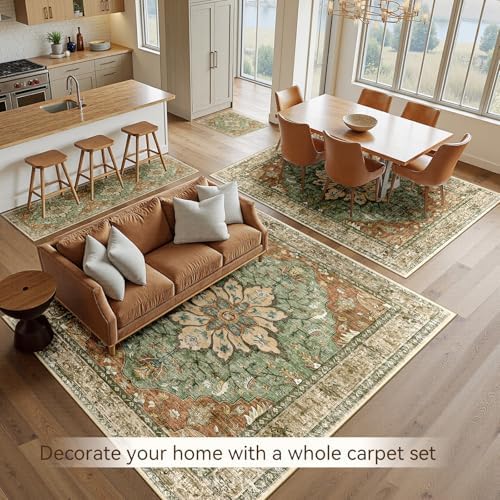 RELEANY Washable Area Rug, Large 9'x12', Brick/Brown/Green - Image 4