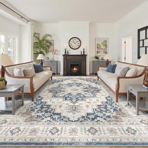 befbee 10x14 Area Rugs for Living Room, Washable Vintage Non Slip Rug Blue by Befbee