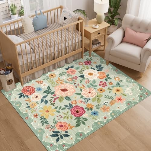 DUKINO 4x5 Area Rug for Entryway, Soft Floral Washable Rug Non Slip - Image 3