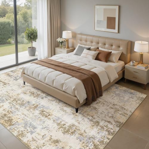 5x7 Area Rugs, Washable Living Room Rug, Abstract Brown Grey - Image 2