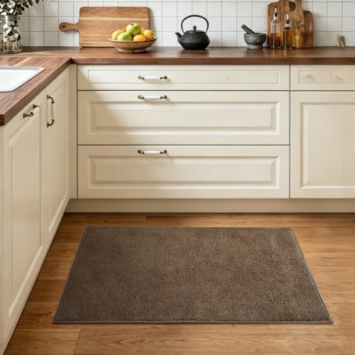 2x3 Beige Brown Solid Area Rug Washable Non-Slip - Image 3