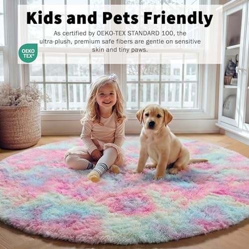 ONASAR Rainbow Round Area Rugs 5ft, Soft Bedroom Circle Rug Mats - Image 4