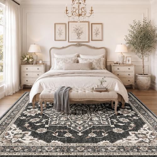 8x8 Square Washable Vintage Large Rugs Soft Low Pile Non-Slip Thin Area Rug - Image 2