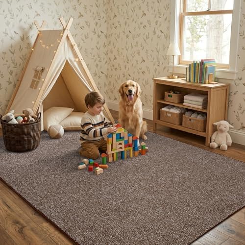 5x7 Coffee/White Area Rug Washable Non-Slip Soft - Image 3