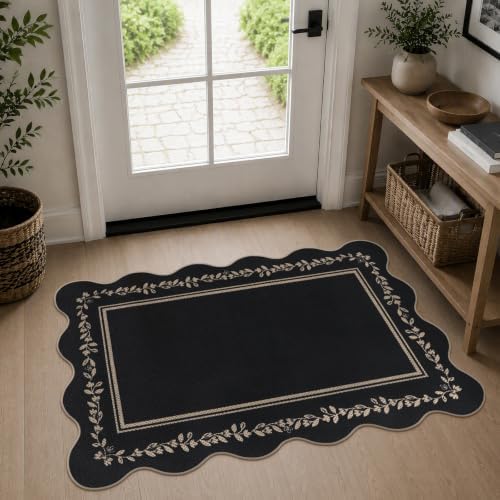 Rugalia Easy Jute Scalloped Entryway Rug 2x3 Black Front Door Mats by Rugalia