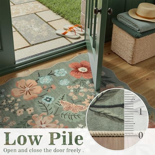 DCX Vintage Floral Washable Area Rug 2x5, Non Slip Low Pile Rug, Sage Green - Image 4