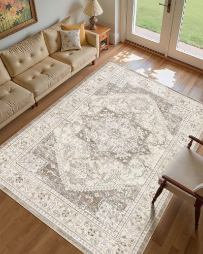 Washable Area Rug-10X14 Vintage Neutral Soft Brown - Image 3