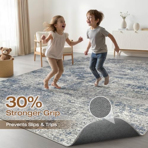 LOONGRUG 9x12 Area Rug Washable Neutral Modern Living Room Rug Blue Gray - Image 3