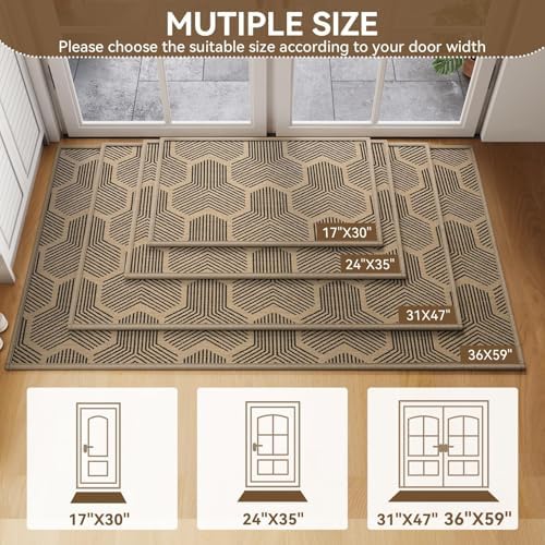 Outdoor Door Mat for Outside/Indoor Dirt Resistant Brown 31''x47'' - Image 2