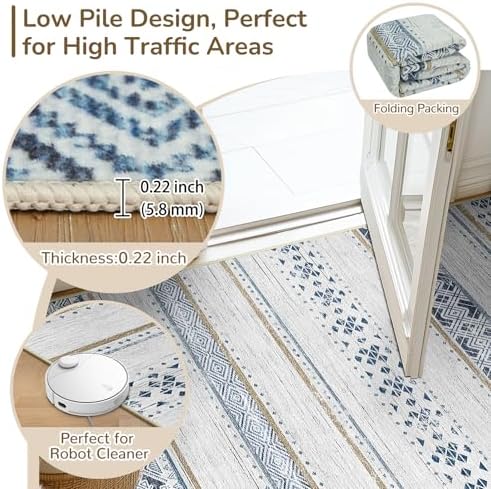 2x3 Washable Area Rugs for Living Room Boho Bathroom Rug Blue/Brown - Image 3
