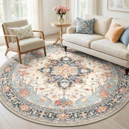 RELEANY Washable Area Rug, Round 6ft by RELEANY