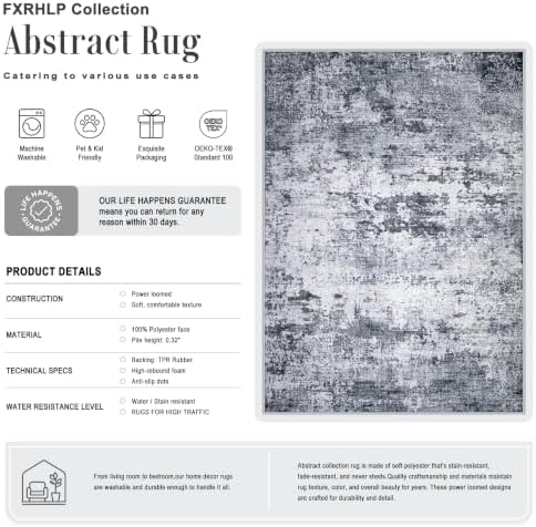 5x7 Area Rug Living Room: Modern Washable Indoor Soft Carpet Grey - Image 2