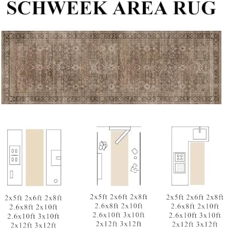 Schweek 2.6x8 Hallway Runner Rug Washable Vintage Neutral Runners Brown - Image 2