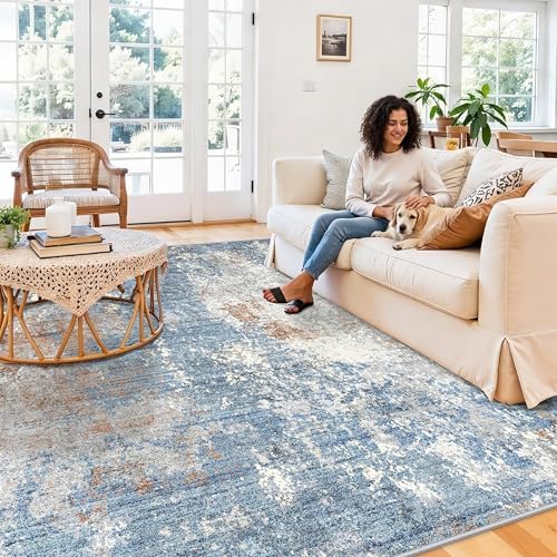 10x10 ft Square Living Room Rug – Washable Modern Abstract Area Rug - Image 4
