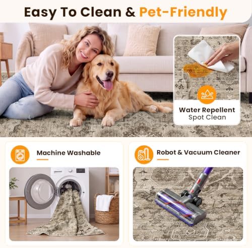 SameBed 8x10 Area Rug Living Room, Vintage Washable Carpet Brown - Image 5