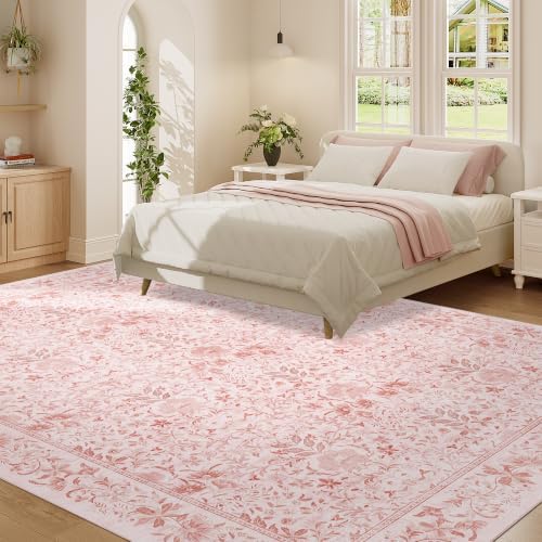 DUKINO 9x12 Area Rug for Living Room, Vintage Floral Washable Rugs - Image 3