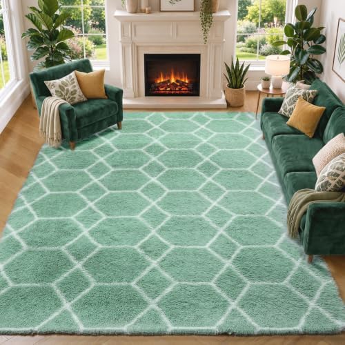 ONASAR Area Rug, Sage Green and White by ONASAR
