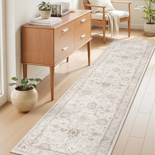 Madane Rug Runner for Hallway 2.5x8, Washable Kitchen Runner Rug Brown/Ivory by Madane