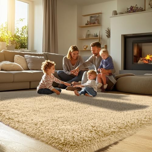 Topmaxcs 10x12 Beige Shag Area Rug - Image 4