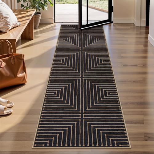Lahome Black 2x8 Kitchen Runner, Modern Geometric Runner Rug Non Slip - Image 2