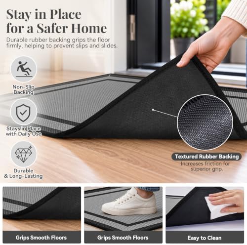 Indoor Door Mat Thin Low Profile Entryway Mats Grey 17"x30" - Image 4