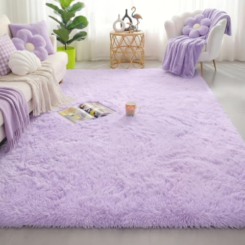 Amdrebio Light Purple Large Shag Area Rug 6x9 by Amdrebio