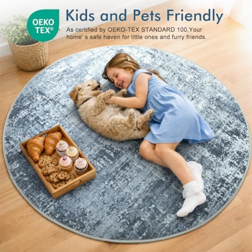 6ft Round Abstract Washable Area Rug - Image 5