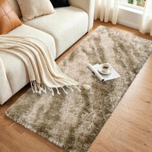 Noahas 2x10 Khaki Fluffy Soft Runner Rug Non-Slip - Image 3