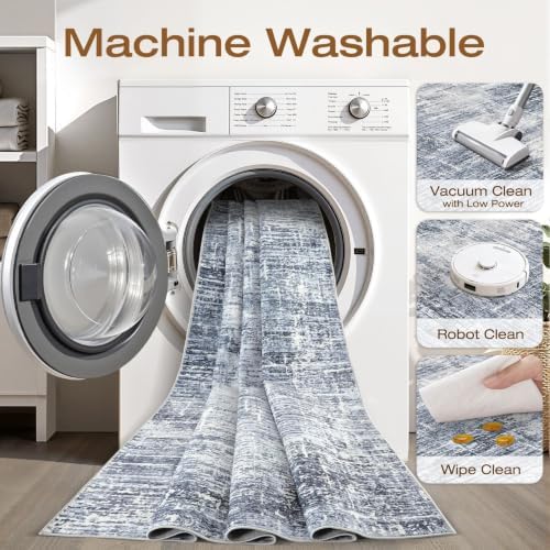 LOONGRUG 10x12 Area Rug Washable Neutral Modern Living Room Rug Navy Blue - Image 2