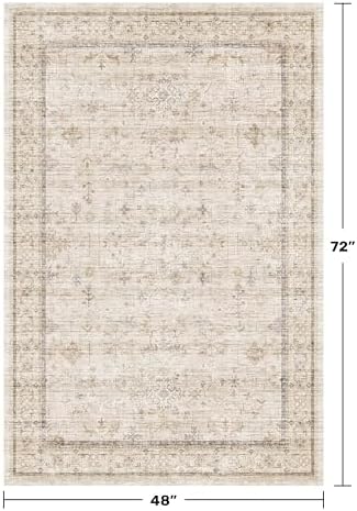 Washable Cream Rug 4x6 for Office, Non Slip Rugs for Kitchen, Low Pile Neutral - Image 2