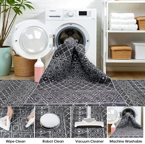 2x4 Runner Rug for Hallway: Washable Non Slip Moroccan Kitchen Rugs Black - Image 6