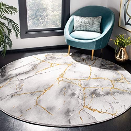 SAFAVIEH Craft Round Rug 9', Modern Grey & Gold CFT877F by Unknown