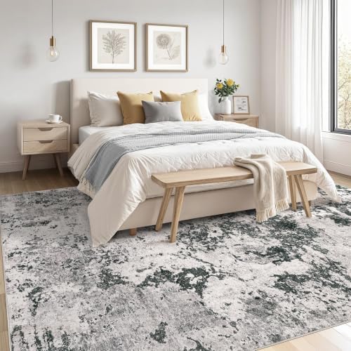 5x8 Area Rugs Abstract Washable Living Room Rug, Dark Grey - Image 2